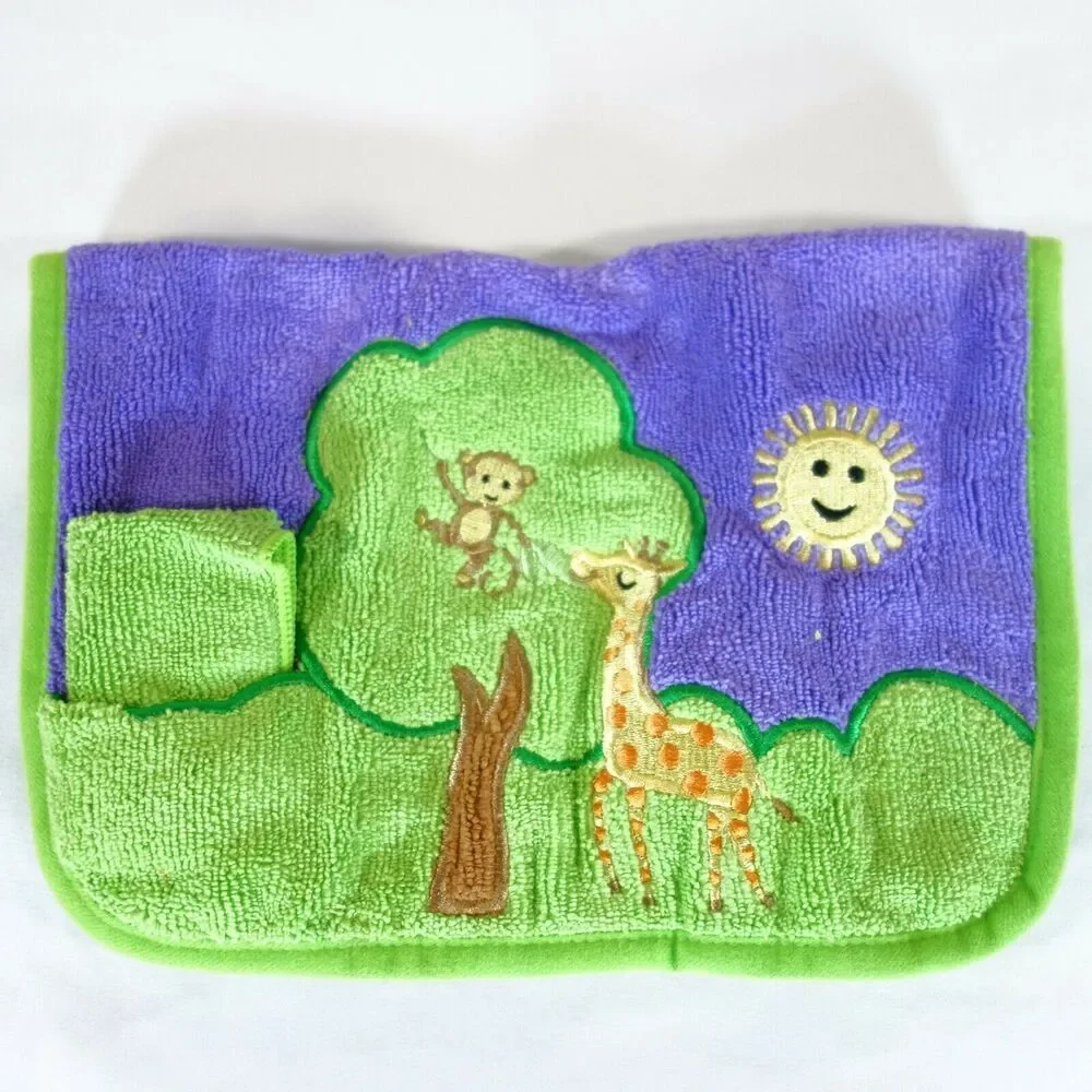 New Norwex Baby Bib Purple Tree Giraffe Monkey Washcloth Microfiber with Baclock